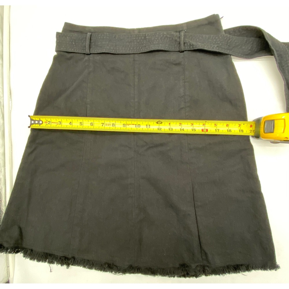 Maje Bella Black Denim A-Line Mini Skirt Belted Raw Hem Size 38 US 6 - Picture 6 of 9